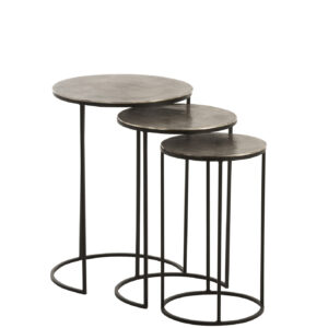 Ensemble de 3 tables d'appoint rondes en aluminium noir/gris