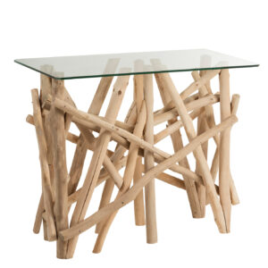 Console Rectangle en Bois/Verre Naturel